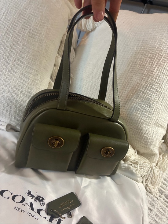 Coach Handbags - Coach Olive Green Leather Double Pocket Shoulder Bag